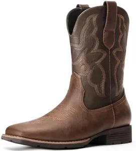 Dixhills Cowboy Boots For Men - Brown Western Boot Men's Cowboy Boots With Square Toe | Cowboy Western Boot | Pull-on Boots| Old West Style Embroidered Size 9