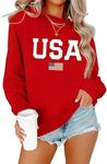 Lacozy Womens Sweatshirt American Flag Graph Letter Pullover Crewneck Long Sleeve lightweight loose fit Tees Tops Red S