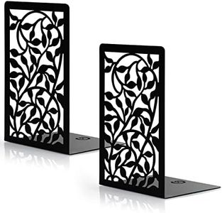 Belle Vous Sujeta Libros de Metal Negro con Diseño Floral (1 Par) Apoya Libros Antideslizante para Estanterías - Separador de Repisas para Oficina, Biblioteca, Hogar, Escuela - Soporte Libros y CD
