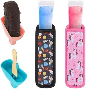 4Pcs Popsicle Holders and Ice Pop Holders Set for Kids, Drip Free Silicone Popsicle Holder with Straw, Reusable Washable Ice Pop Neoprene Sleeves for Toddlers Mess Free