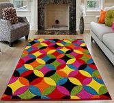 THL Rugs Carpet Multi Colours Squares Rectangle Strips Hexagon Triangle Shape Floor Mats Door Mat(Multi-Circle-Bright, 120 x 170)