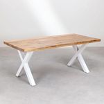 Rustic Criss Cross Design Dining Table | Solid Wood Dining Table 6 Seater | Dining Table | Dining Room Furniture (White)