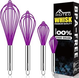 HOTEC 4 Pieces Silicone Whisks Set, Wire Balloon Whisks Egg Beater, Non-slip Handle Whisk for Non-stick Cookware Perfect for Cooking, Stirring, Beating and Blending (Purple)
