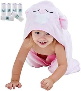 HIPHOP PANDA Baby Washcloths, 6 Pack and Baby Hooded Towel, Pink Rabbit, 30 x 30 Inch