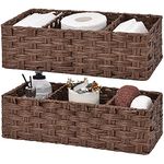 GRANNY SAYS Hand-Woven Countertop Organizer, Imitation Wicker Baskets for Organizing, Toilet Tank Basket, Bathroom Storage Basket for Tissue & Keys, Brown, 14.4" x 6.1" x 4.3", Set of 2