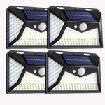 Clearhill Motion Sensor Outdoor Lights, 4 Adjustable Head 346LED Security Lights with Remote Control,Wireless Solar Motion Lights, Weatherproof Solar Outdoor Lights (Integraged style, 1Head 118LED 4P)