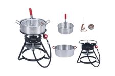 Fire Riot 10 Qt Fish Fryer Kit with Heavy Gauge Aluminum Pots & Basket, Outdor Propane Canjun Deep Fryer with Adjustable 0-10 PSI Regulator, Steel Frame Cooking Base