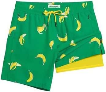 maamgic 2 in 1 Mens Swim Trunks 7 Inch Swim Shorts Swim Suits Board Shorts Falling Banana-Green X-Small