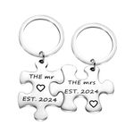 FUSTMW Mr Mrs Est 2024 Keychain Set Couple Wedding Gifts Newlyweds Gifts Wife Husband Engagement Gifts (silver)