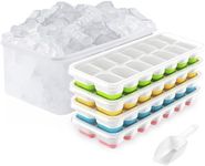 ilauke Silicone Ice Cube Tray with Lid & Bin, Set of 4 Ice Cube Moulds, Reusable Ice Trays for Freezer, Stackable Square Silicone Ice Mold ​with Storage Box, Making 56pcs Ice Cubes, Easy to Press