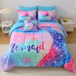 JQinHome Magic Mermaid Tail Comforter Set Twin Size, 6 Piece Mermaid Bed in A Bag,3D Rainbow Mermaid Bedding Set for Girls Kids, Spectrum Scales Bedroom Decor Bedding Set with Sheets (Rainbow)