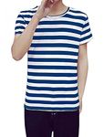 sourcing map Men's Summer T Shirts Striped Crew Neck Short Sleeve T Shirt Top Royal Blue M