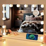 Puselo Hollywood Vanity Mirror with Lights,Large Hollywood Mirror with USB Output Port,Makeup Mirror with Lights Tabletop and Wall Mounted (50 x 42 cm)