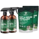 REPELEM Rat & Mouse Repellent Peppermint Oil Sachets - Natural Mice Repellent & Rat Deterrent for Homes, Cars & Caravans, Long-Lasting Cruelty-Free Rat Poison (12 Sachets & 2 Repellent Sprays)