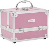 Glamlily Pink Makeup Train Case with Lock and 2 Keys, 3-Tier Cosmetic Storage Box