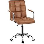 Yaheetech PU Leather Office Chair Mid Back Swivel Task Chair Comfortable Computer Chair Height Adjustable with Armrests, Retro Brown