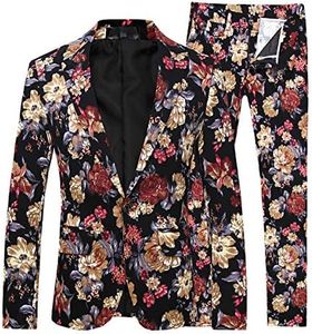 Cloudstyle Mens 2 Piece Suit Notched Lapel Sport Coat Floral One Button Slim Fit Tweed Suit