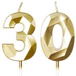 30th Birthday Candles, Number 30 Candle, Gold Candles, Birthday Candle for Cake, Happy Birthday Candle, Cake Candles Cake Topper Decorations for Birthday Party Wedding Anniversary Celebration Supplies