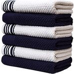 6 Pack Large Tea Towel Set / 16” x 26” / 40 x 71 cm / 3 Yarn Dyed Chef Weave Design+ 3 Solid Color/Cotton Hand Tea Towels/Coordinating Tea Towel Sets/Luxury Soft (Navy Border)