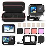 Kuptone 23 IN 1 Accessories Kit compatible with GoPro HERO 12/11/10/9 Bundle Includes Waterproof Housing Case+ Tempered Glass Screen Protector+ Carrying Case+ Anti-Fog Inserts+ Snorkel Filter