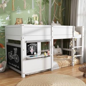 Lit de Maison 90x200 Modern Lit d'enfant,Blanc Cadre de lit pour Enfants Lit de Jeu Lit superposé avec Deux Planches Graffiti avec Petite étagère (Matelas Non Inclus)