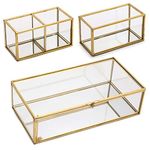 SUMTree Gold Glass Desktop Storage Box Jewelry Box Makeup three glass Organizer rectangular Storage Containers with Lid