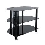 MAHARA Glass Corner TV Stand – Universal Black Glass TV Unit 60cm wide with Glass Shelves and Cable Management – TV Floor Stand Suitable for up to 32” TVs and Max Weight 35kg