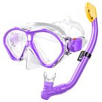 Gintenco Kids Snorkel Set, Dry Top Snorkel Mask Anti-Leak for Youth Junior Child, Anti-Fog Snorkeling Gear Free Breathing,Tempered Glass Swimming Diving Scuba Goggles 180° Panoramic View (Purple)