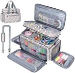 Anitor Large Sewing Supplies Organizer, Double Layer Sewing Storage Organizer with Two Detachable Dividers, Travel Sewing Bag Organizer with Shoulder Strap for Accessories, Round Dot, (Bag Only)