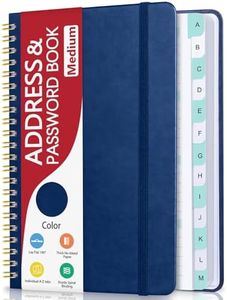 Address Book with Alphabetical Tabs, Hardcover Phone Book Password Keeper with Spiral Binding, Address Books for Seniors, Record Internet Logins, Coloring Pages - 5.7"×7.7" (Navy Blue)