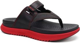 ONCAI Orthopedic Flip Flops for Men Mens Arch Support Walking Sandals Sport Recovery Orthotic Leather Sandal for Man Plantar Fasciitis Red Black size 10