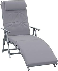 Outsunny Sun Lounger Steel Frame Outdoor Folding Chaise Texteline Lounge Chair Recliner with Headrest & 7 Levels Adjustable Backrest, Grey