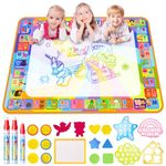 Water Doodle Magic Mat, Larger 100 x 78cm Multicolored No Mess Water Drawing Painting Pad with 3 Magic Pens & 8 Stamps - Best Educational Toy & Xmas Gifts for Boys& Girls Age 3 4 5 6+ Years Old