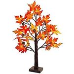 Twinkle Star 23 Inch Tabletop Lighted Maple Tree Battery Operated, Thanksgiving Table Decor with 32 LED Lights, Maple Leaves, Pine Cones and Acorn Autumn Tree for Indoor Home Bedroom Fall Decorations