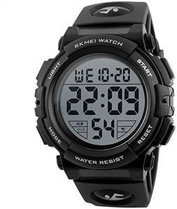 Men's Digital Sport Watch Waterproof Led Electronic Military Wrist Watch with Alarm Stopwatch Calendar Date Window (Black)