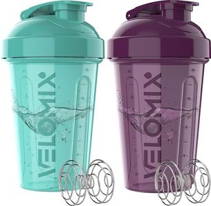 VELOMIX -2 Pack- 20 oz Protein Shaker Bottles for Protein Mixes - 2x Wire Whisk | Leak Proof Shaker Cups for Protein Shakes and Pre Workout | Protein Shaker Bottle Pack (Midnight Aqua)