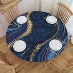 Fiokroo Blue Marble Tablecloth with Elastic Edge, Round Table Cloth Washable Reusable Table Cover for Kitchen Dining Party Picnic, Small