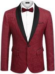 COOFANDY Mens Floral Tuxedo Jacket One Button Slim Fit Paisley Suit Blazer Jacket for Dinner Party Wedding Prom Wine Red, L