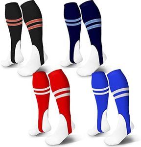 Jeyiour 4 Pairs 7 Inch Baseball Stirrups Softball Stirrups Assorted Colors Baseball Stirrup Socks for Sports Outdoor, Black, Navy, Blue and Red, One Size