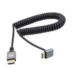 RIIEYOCA 90 Degree Up Angle UHD 4K Mini HDMI Male to HDMI Male 18Gbps High Speed 2.0 Extender Coiled Cable Supports 4K@60Hz,1080p,ARC,3D,for,DVRs,HDTV,Roku Ultra Stretchable to 1.5M/5FT