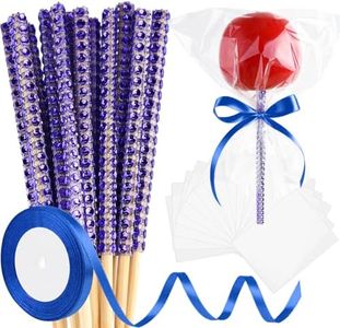 ASTARON 24 Pack Glitter Bling Candy Apple Sticks and Bags, Cake Pop Sticks Kit Including Caramel Apple Sticks with Ribbon and Chocolate Apple Packaging Bags for Party Supplies (Purple Blue)