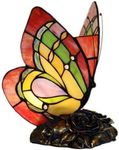 LITFAD LED Bedside Table Lamp Stained Glass Butterfly Desk Light 1 Head Tiffany Antique Plug-in Table Light with Flower Body for Bedroom Hotel Office - B
