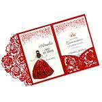 DORISHOME 4.7x7 Inch 50PCS Blank Red Quinceanera Invitations Kit Laser Cut Hollow Rose Pocket Quinceanera Invitation Cards with Envelopes for Quincenera Birthday quinceanera Invite