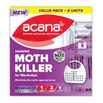 Acana Hanging Moth Killer & Freshener, 8 Pack - Lavender Fragrance, Natural Oils - for Wardrobes - Protects Clothing & Bedding - Each Lasts Up to 3 Months