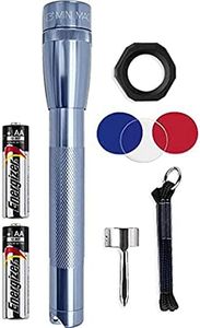 MagLite Mini LED Flashlight - Ultra Bright 127 Lumens, Adjustable Beam, Water-Resistant IPX4, Shock Resistant, 2 Power Modes, Includes 2 AA Premium Alkaline Batteries - (Combo Pack, Gray)