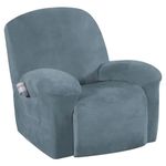 Velvet Plush Couch Cover for Recliner Couch Stretch Sofa Slipcover Featuring Plush Soft & Comfortable Fabric, Slip Resistant, Form Fit Stretch Furniture Protector (Recliner, Stone Blue)