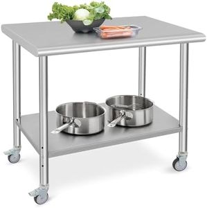 GAOMON Stainless Steel Prep Table 36 x 24 Inch, NSF Heavy Duty Commercial Kitchen Table with 4 Wheels and Undershelf, Outdoor Cooking Table, Dining Room Garage Laundry Room