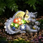 GIGALUMI Solar Garden Statues, Dragon Statue, Figurine with Lights for Outdoor Garden Decoration, Yard Decor, for Mums, Women, Housewarming Gift, Birthday Gift