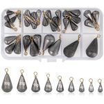 DINGBLUE 33 Pcs Fishing Weights, Mixed 9 Sizes Deep Sea Fishing Weights 2g 3g 4g 5g 7g 10g 15g 20g 30g Iron Fishing Sinkers Tackle Kit with Swivel for River Saltwater Freshwater