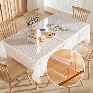 Furkit Crystal Clear Plastic Table Cover Protector, 42" x 96" Spill Resistant Easy Flat PVC Desk Pad Mat, 1.5mm Thick Rectangle Vinyl Table Top Protector for Dining Room Table, Office, Dresser